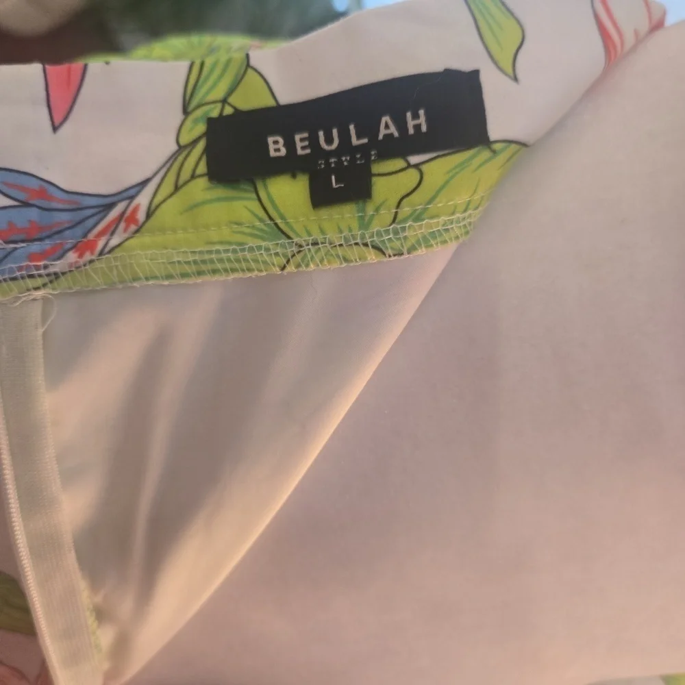 Beulah Womens Tropical Floral Ruched Asymmetrical Ruffle Midi Skirt Size Large